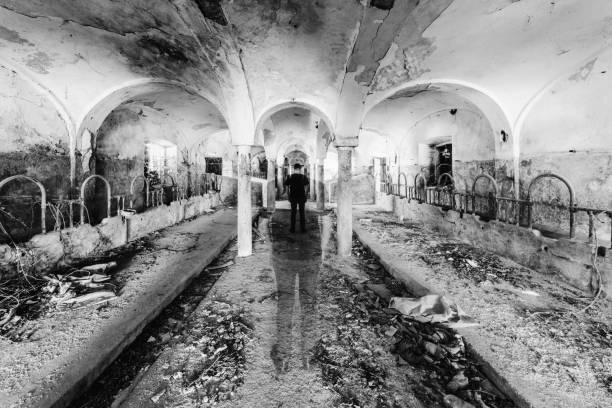istock Man standing in abandoned farm, double exposure 2204725052
