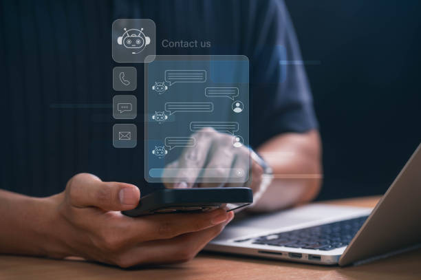 istock AI Chatbot Customer Support Service, Contact Us Interface with Mobile Chat, Email, and Phone for Online Assistance, Real Time Communication, and Help Desk Solutions for Business and Customer Care. 2204727512