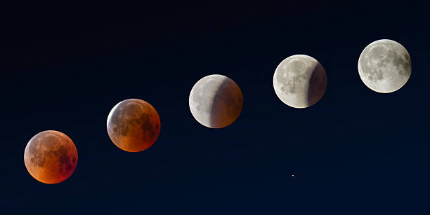 istock Composite of lunar eclipse stages, blood moon, night sky, cosmic event 2204729463