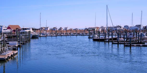 Marina and coastal village landscape on New England of America