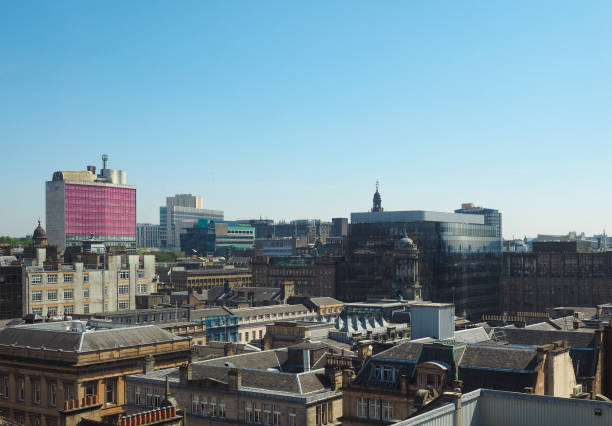 Aerial view of the city in Glasgow, UK