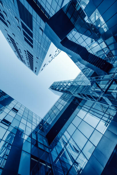 Modern Glass Architecture Skyscraper Perspective in a Dynamic Urban Environment
