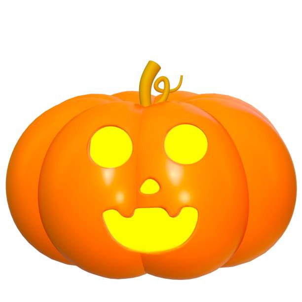 Exclamation Mark Halloween Font. Pumpkin with carved exclamation point, 3D rendering isolated on white background