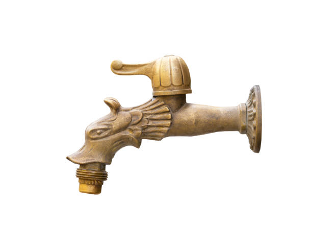 antique bronze water tap isolated on white background