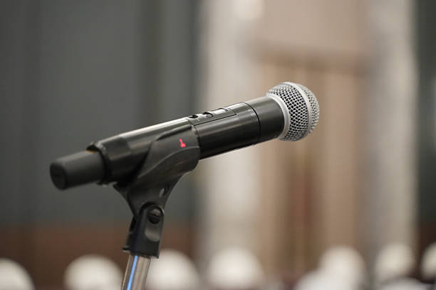istock Microphone close up on stage for Organizing training seminars. 2204785436