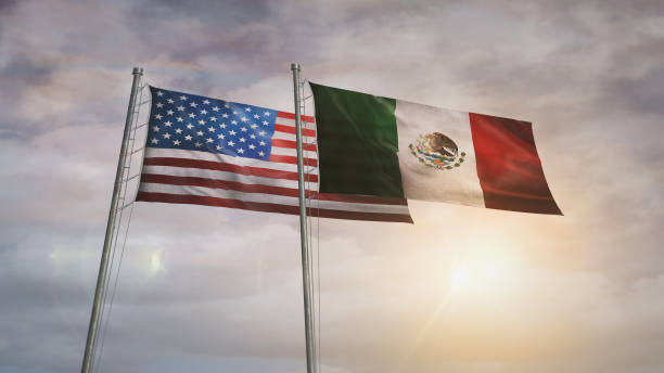 istock Mexico and USA waving flags 3d illustration 2204785814