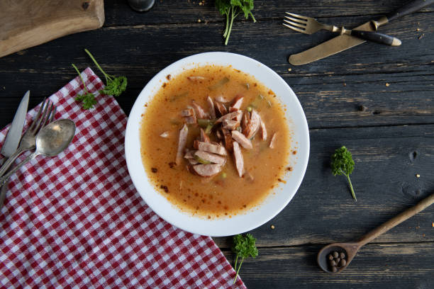 istock Barley soup with pork sausage 2204793377