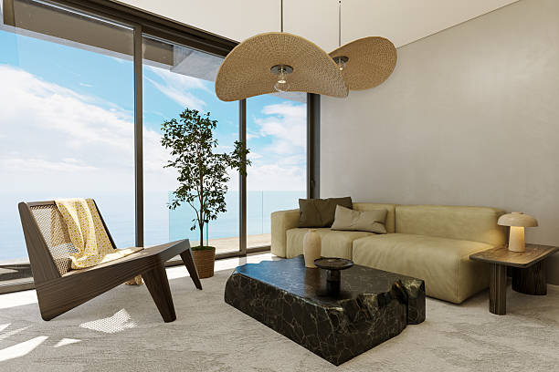 istock Large luxury modern bright interiors Living room mockup illustration 3D rendering image 2204797843