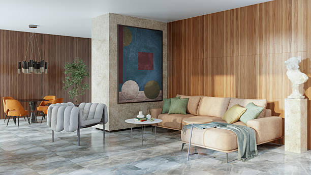 istock Large luxury modern bright interiors Living room mockup illustration 3D rendering image 2204797849