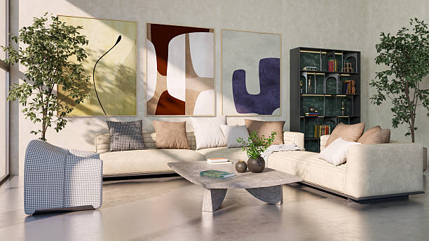 istock Large luxury modern bright interiors Living room mockup illustration 3D rendering image 2204797992