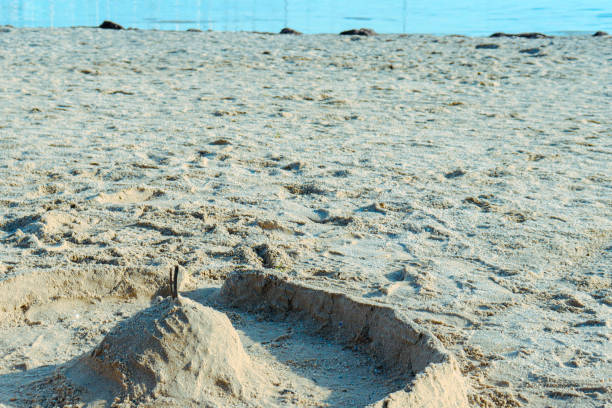 istock sandcastle on beach sand at Geelong 2204802270