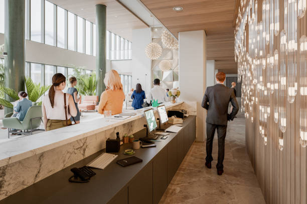 istock Generic office building lobby with business people 2204804422
