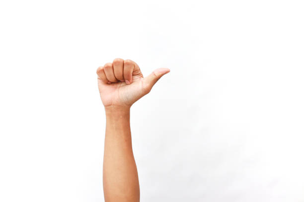 A lone index finger elevated in a pointing gesture against a white background.
