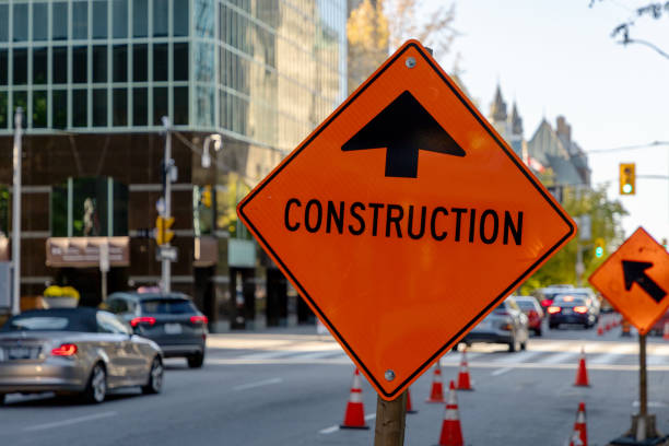 istock Construction sign on the road in downtown Ottawa, Canada. 2204824779