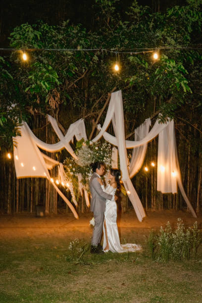 istock Newlyweds Share a Romantic Moment Under Wedding Lights 2204826878