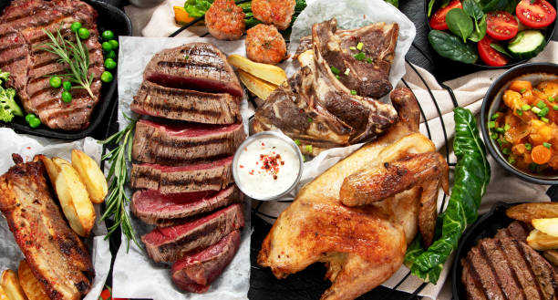 istock Meat dishes and vegetable dishes. Menu. 2204827210