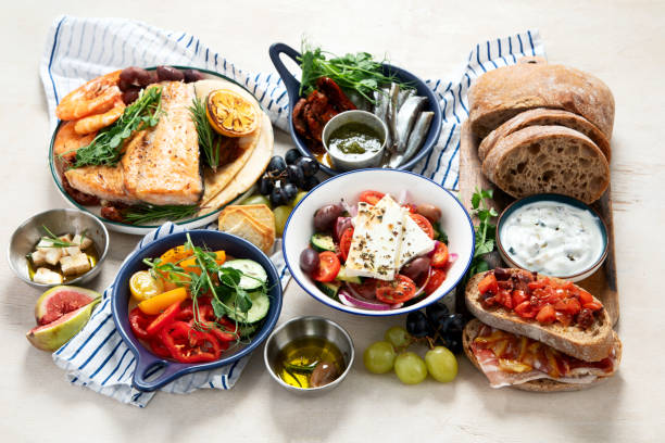 istock Mediterranean theme food table scene. 2204827222