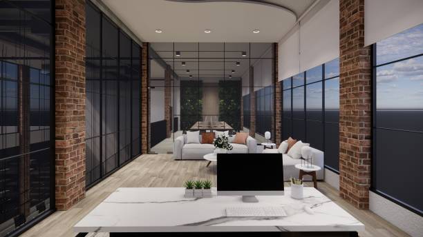 istock 3D image of a environmentally friendly office space.3D image of an environmentally friendly coworking office space 2204834717