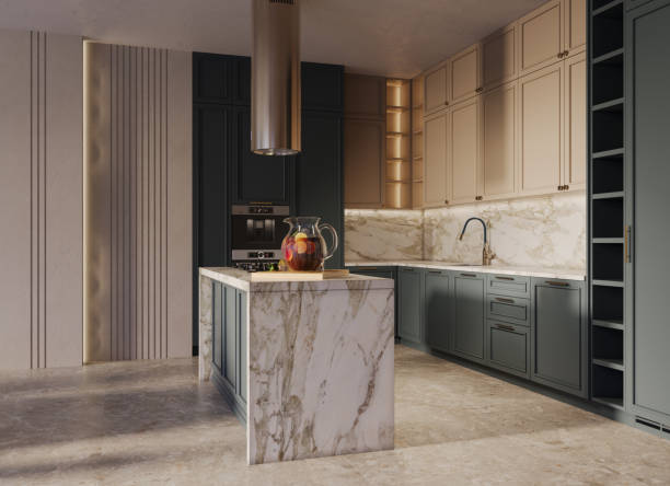 istock Modern Organic Kitchen and Dinig Room Interior Design. 3D Modelling. 2204835847