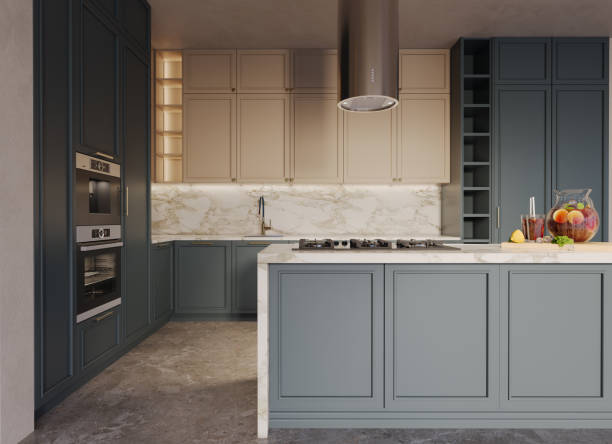 istock Modern Organic Kitchen and Dinig Room Interior Design. 3D Modelling. 2204836857