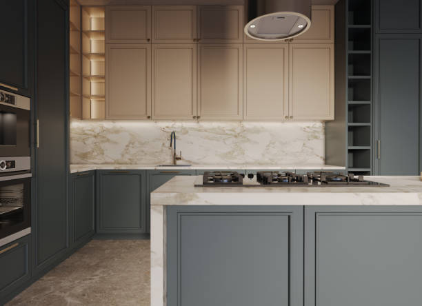 istock Modern Organic Kitchen and Dinig Room Interior Design. 3D Modelling. 2204836947