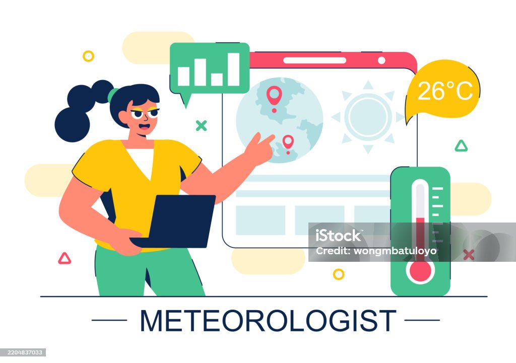 Weather Analysis Vector Meteorologist Vector Illustration Featuring A Weather Forecaster ...