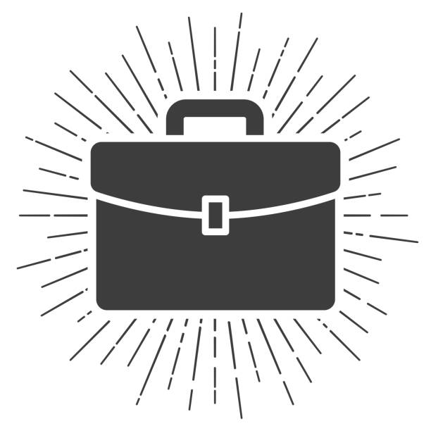 stockillustraties, clipart, cartoons en iconen met briefcase. icon with sunbursts on white background - attaché