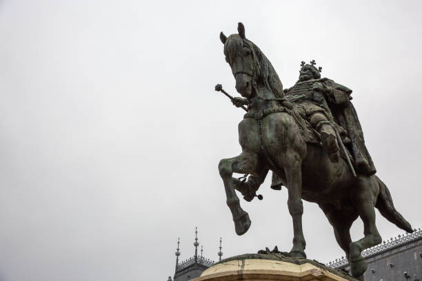 Iasi, Romania - December 26, 2024: Statue of Stephen the Great (Stefan cel Mare) in front of the Palace of Culture. Year of creation: 1883. Sculptor: Emmanuel Fremiet.
