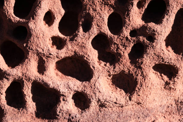 Eroded rock background on rodeno red stone mountain in Peracense town, Teruel, Aragon, Spain