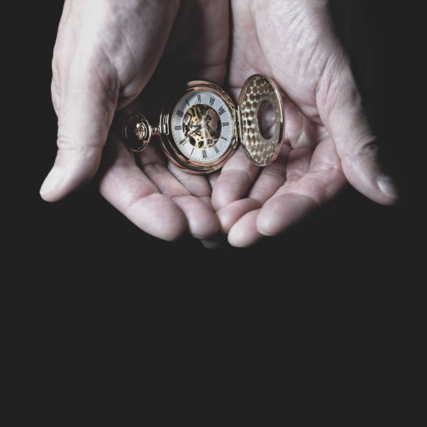 istock Man holding pocket watch background with copy space concept for time passing 2204848918