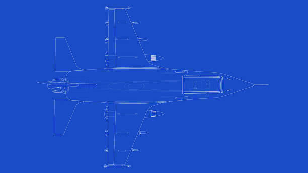 3d rendering of a fighter jet blueprint