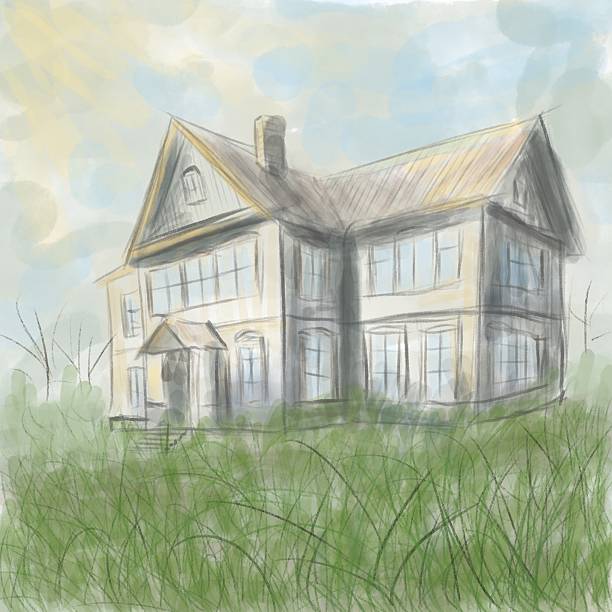 istock Country house standing on lawn with grass 2204855516
