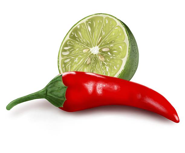 istock Realistic illustration of half lime and red pepper in the foreground 2204855618
