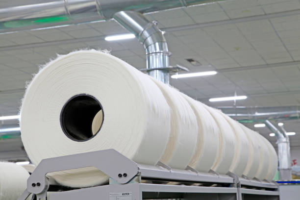 istock Cotton yarns on the production line 2204856119