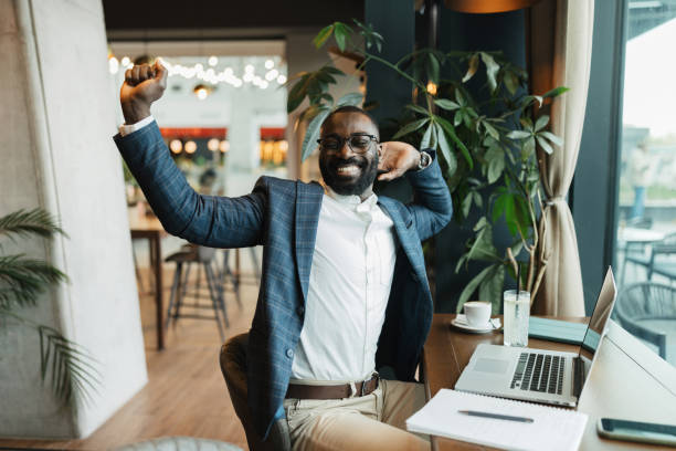 istock Cheerful professional stretching in cafe 2204862888