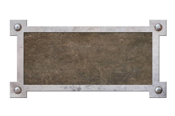 istock metal plate with rivets and grunge texrure isolated on white 2204862965