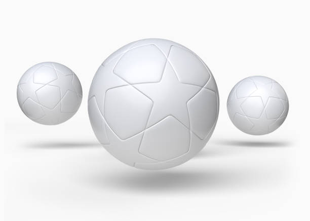 istock Blank white leather Soccer or football realistic mock up. Template hexagons pentagons empty football sphere isolated on background. Sports design element, leisure activities, hobby. 3d rendering 2204869784