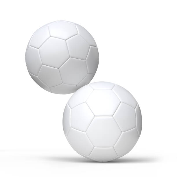 istock Blank white leather Soccer or football realistic mock up. Template hexagons pentagons empty football sphere isolated on background. Sports design element, leisure activities, hobby. 3d rendering 2204869785