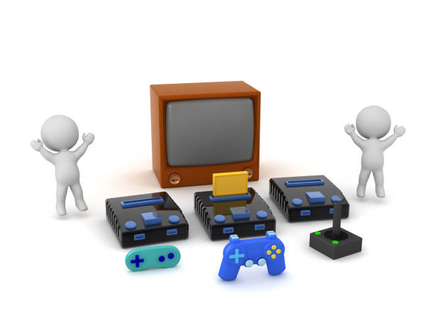 Happy 3D Characters with Retro TV and Video Game Consoles