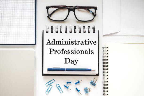 istock Happy Administrative Professionals Day. Notepad with congratulatory inscriptions 2204882562