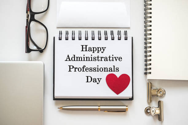istock Happy Administrative Professionals Day. Notepad with congratulatory inscriptions 2204882585
