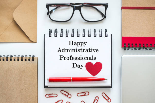 istock Happy Administrative Professionals Day. Notepad with congratulatory inscriptions 2204882814