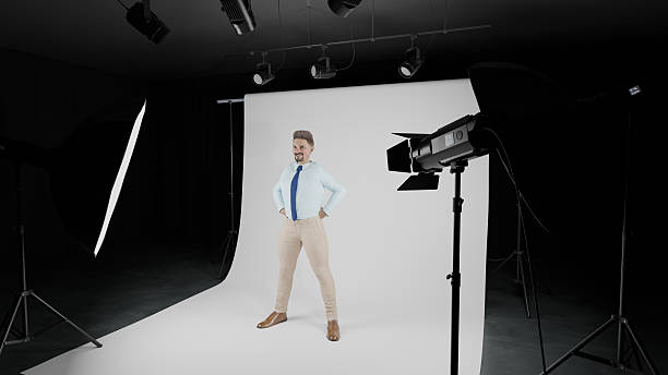 istock 3d render of man in business outfit standing pose at studio lighting set 2204891231