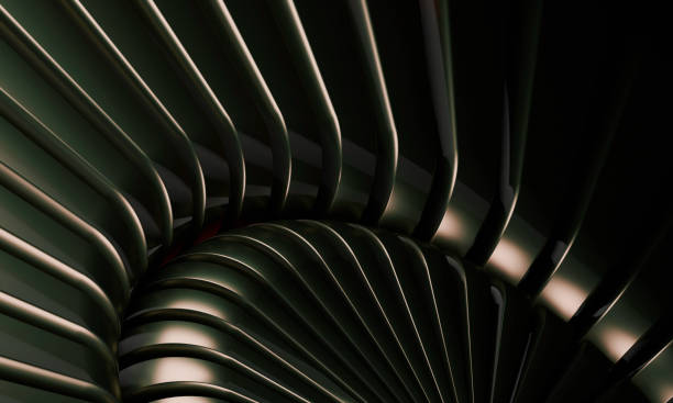 istock Dark Elegance: 3D Render of Glossy Green and Gold Wave Shapes 2204891814