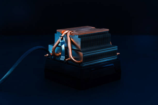 istock Copper heat sink or heat pipe, computer processor cooler with radiator. 2204894423