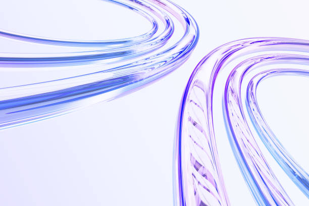 istock 3d glass holographic transparent streaks with speed motion effect. Dynamic blue pink background with gradient curve wave shapes, crystal light hologram energy. Abstract bg, wallpaper 2204894454