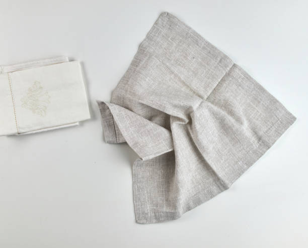 istock Napkins and towels on white background. Kitchen textiles, top view 2204896504