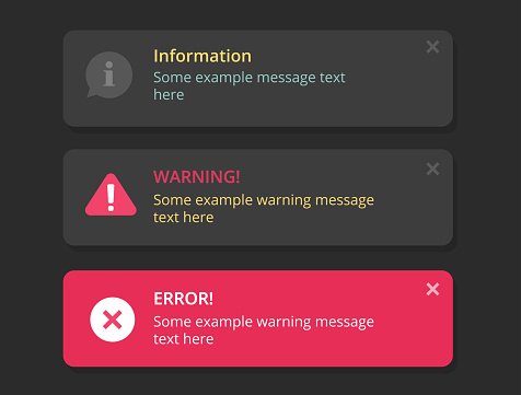Notification Ui Windows Vector Set Dark Black Interface Push Error ...
