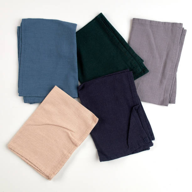 istock Napkins and towels on white background. Kitchen textiles, top view 2204896816