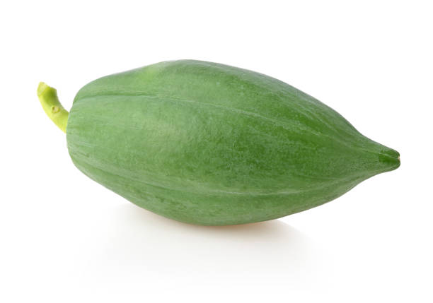 Green papaya isolated on white background.